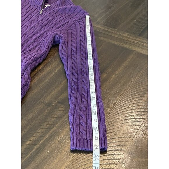L.L. Bean Women’s XL Cable Knit Sweater Purple Full Zip Chunky Preppy CozyCore - Picture 9 of 9